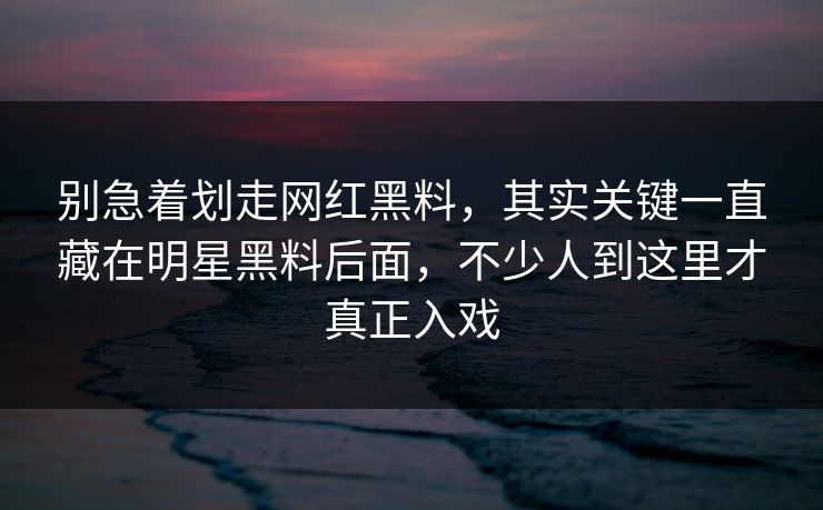 别急着划走网红黑料，其实关键一直藏在明星黑料后面，不少人到这里才真正入戏
