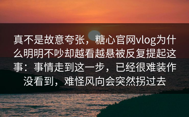 真不是故意夸张，糖心官网vlog为什么明明不吵却越看越悬被反复提起这事：事情走到这一步，已经很难装作没看到，难怪风向会突然拐过去